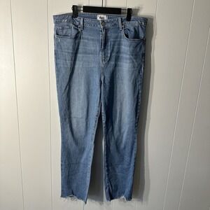 Paige Women's Denim Jeans High-Rise Straight Leg Raw Hem Size 34 Light Blue